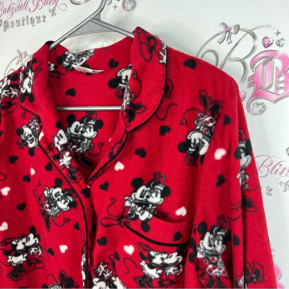 Disney button up fleece hearts love soft Red Pajama Top with Mickey and Minnie - Picture 4 of 10